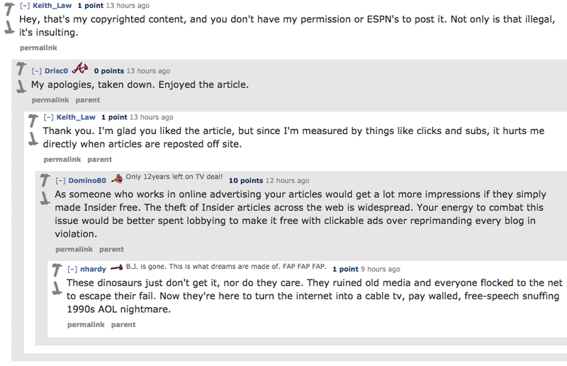 Illustration for article titled Keith Law Will Find You If You Repost His ESPN Insider Articles